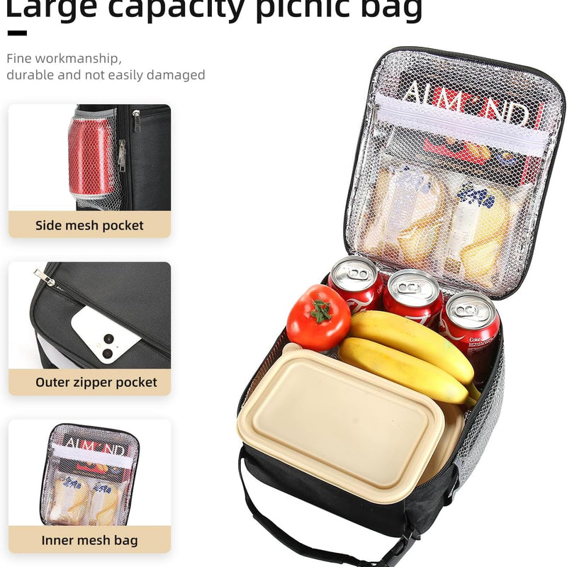 Lovoeo Lunch box Lunch bag for men women Insulated Lunchbox Lunch bags for Work Picnic Travel (Black)