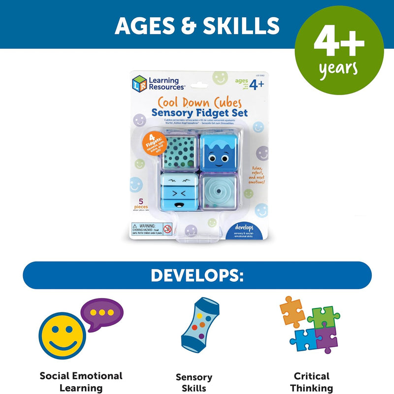 Learning Resources Cool Down Cubes Sensory Fidget Toys - Quiet Fidgets for Kids, Toddlers, and Adults - Calming Corner Items for Classroom or Home, Small Tactile Tools for Play, Focus, and Travel
