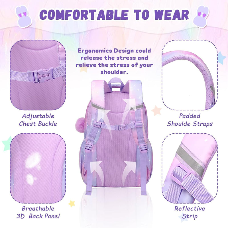 PIG PIG GIRL Kids Backpack for Girls - School Bags for Middle School Students - Book Bag for Elementary Primary - Kawaii Ita Backpack - Purple