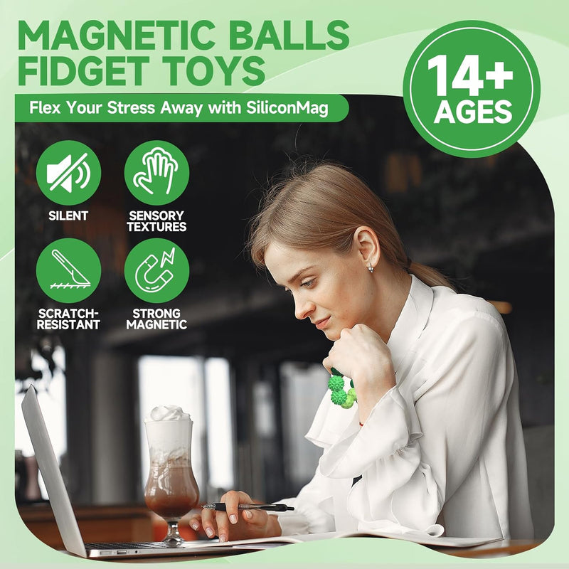 Magnetic Balls Fidget Toys Adults, 8pcs Stress Relief Magnet Sensory Ball with Silicone Shell for to Hands Anxious Mind,Office Desk Fidget for Autism ADHD Anxiety, Stocking Stuffers for Teens Girl