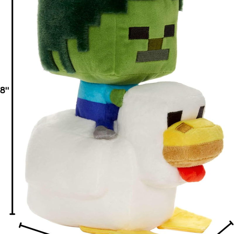 Mattel Minecraft Plush Zombie Chicken Jockey Toy, Collectible Stuffed Animal, 8-inch Soft Doll Inspired by Video Game Character​​