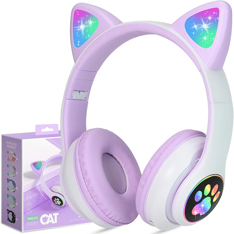 TCJJ Cat Ear Kids Bluetooth Headphones, LED, 85dB Volume Limit | Bluetooth 6.0 wireless headset with mic, stereo sound, foldable, 3.5mm wired mode for girls, school, tablet, travel