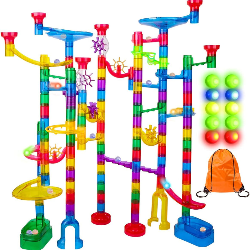 Meland Marble Run - 132Pcs Building Toy for Kids with Glow-in-the-Dark Marbles and STEM Learning, Ages 3-9+