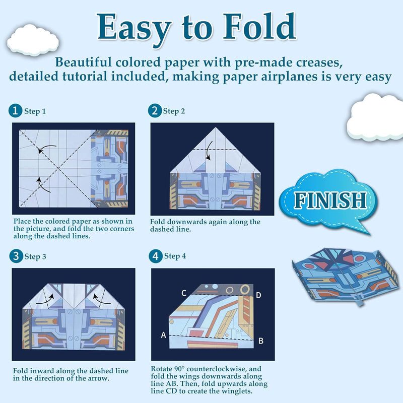16-Design Paper Airplane Kit with FSC Certified Paper, Digital Manual, Perfect for Kids Ages 6-12.