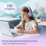 acer kids headphones purple green - over-ear volume limiter 85db foldable stereo sound headset for toddlers girls boys travel learning entertainment