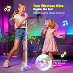 stand karaoke machine for kids, 2 wireless mics, rechargeable, kids microphone, birthday party gift