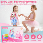 Ballerina Doll Stuffed Animals Girl Toys Age 3-8, Bunny Stuffed Animal, Ballet Dress Up Doll, Kids Pretend Play with 4 Set Clothes, Cape,Plush Bag 3 4 5 6 7 8 Year Old Girl Gifts Dance Recital Gifts