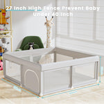 Hiaksedt Baby Playpen 50x50 Inch, Play Pens for Babies and Toddlers | Baby Fence for Indoor & Outdoor, Sturdy Safety Play Yard with Soft Breathable Mesh, Anti-Fall, Grey