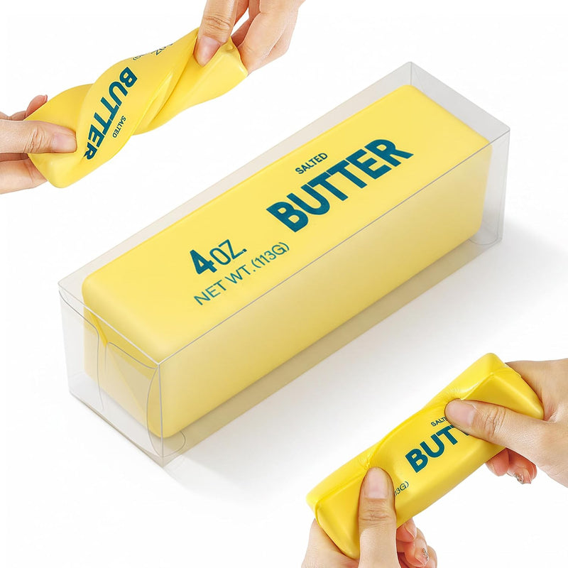 Butter Squishy Slow Rising Squeeze Toy, Soft Stretchy Butter Stick Squishies, Sensory Fidget Toy for Stress & Anxiety Relief, Desk Decor, Party Favor Birthday Gift for Teens & Adults (Yellow)