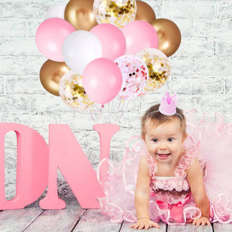 60Pcs Pink Gold Confetti Latex Balloons Kit for Engagement, Wedding, Baby Shower, or Girl Birthday Party Supplies
