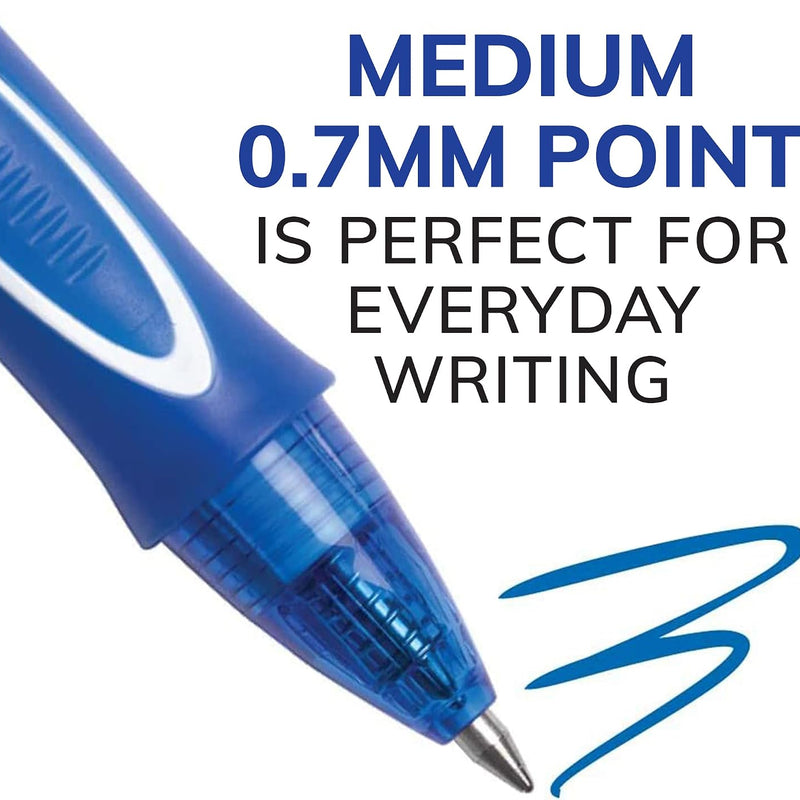BIC Gelocity Quick Dry Blue Gel Pens, Medium Point (0.7 mm), School Supplies for Students and Teachers, with Full Grip, 12-Count Pack in Blue