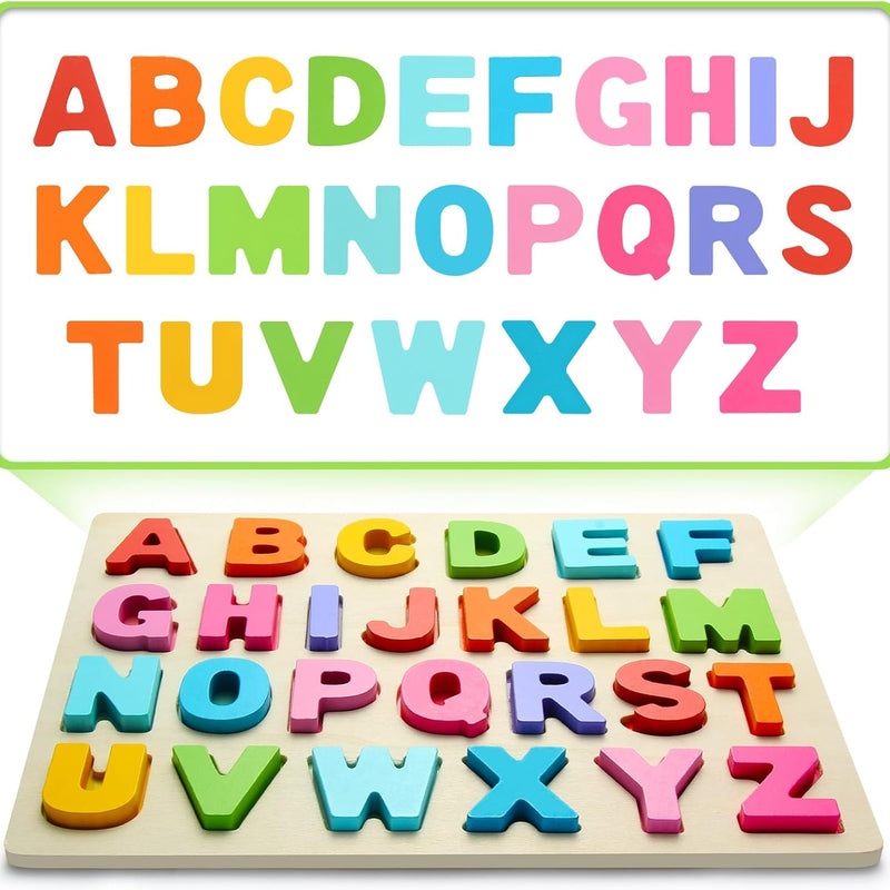 Wooden ABC Alphabet Puzzle for Preschool Learning Activities and Toddler Education