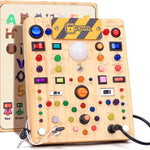 Montessori Toy: 19-Switch Busy Board with LED Lights, Sensory Exploration for Toddlers 1-3 Years