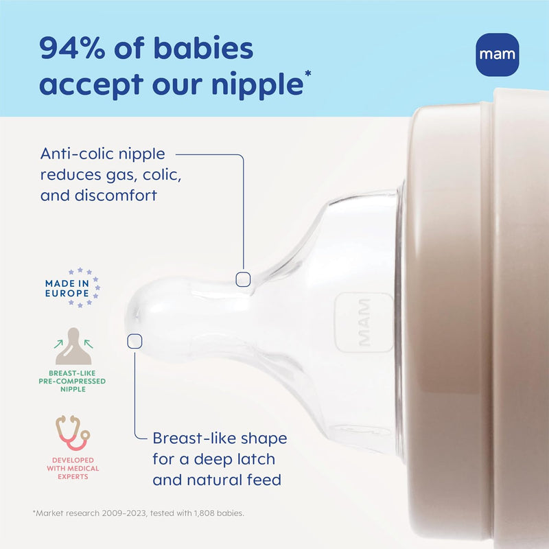 MAM 9oz Easy Start Anti-Colic+ Vented Baby Bottles, 2+ Months, 4 Pack, Girl | Medium Flow Breastfeeding-Like Nipple, Dual Anti-Colic Reduces Gas & Reflux, Easy Clean, BPA Free, 2+ Months, Made In Europe