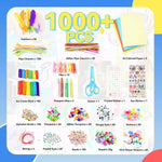 SMILESSKIDDO Kids Arts and Crafts, 1000+ PCS Craft Kits with Storage Box | Portable 3-Layer Folding Storage Box, 1000+ Pcs DIY Craft Supplies, School Craft Projects, Gifts for Girls Ages 4-12