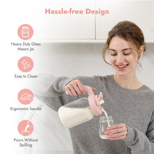Papablic Breast Milk Pitcher, Formula & Baby Feeding Container, Pink | Glass | BPA-Free | Leakproof | Safe & Durable | Wide Mouth | Easy to Clean & Dishwasher Safe | No Bubbles & No Clumps