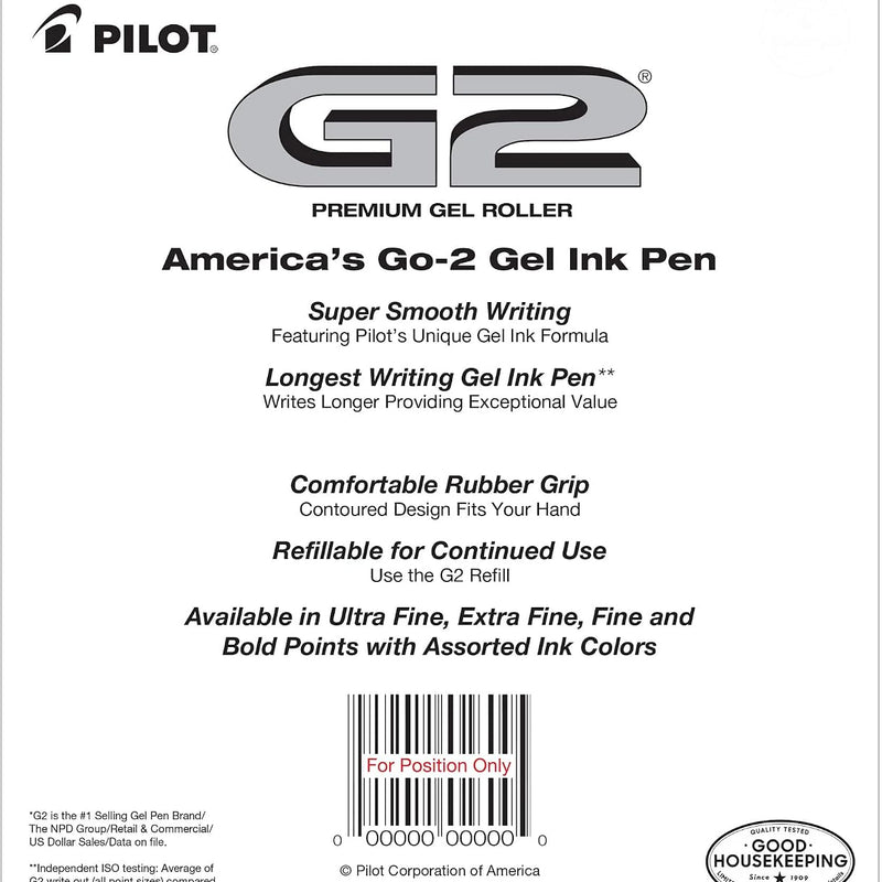 Pilot G2 Premium Refillable And Retractable Gel Ink Pens, Fine Point (0.7mm), 8 Colors, 8 Count (16606)