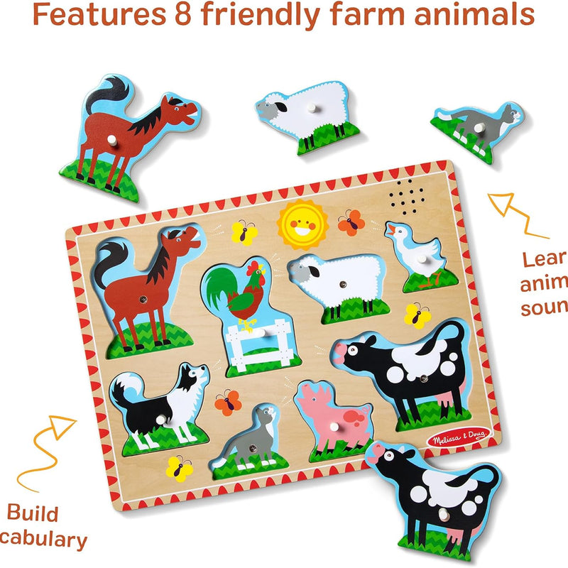 Melissa & Doug Farm Animals Sound Wooden Puzzle for Toddlers with Light-Activated Sounds, Music Learning Toy Ages 2+