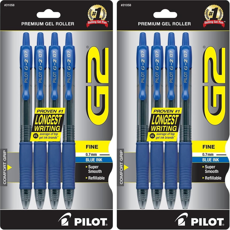 Pilot G2 Pens, Premium Refillable and Retractable Rolling Ball Gel Pens, Fine Point, 0.7mm, Black Ink, 4-Pack