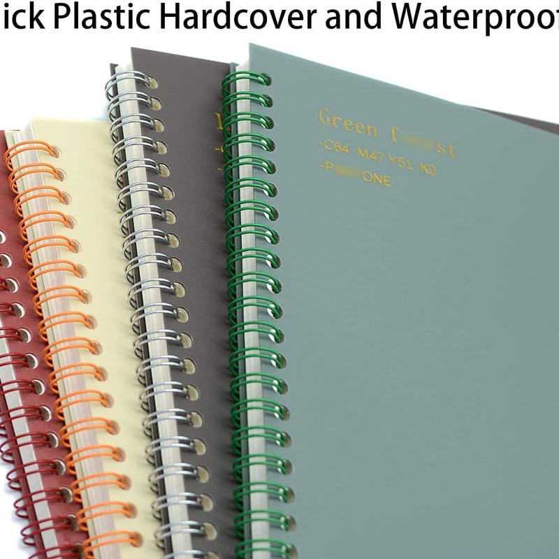 Yansanido Spiral Notebook, 4 Pcs 8.3 Inch x 5.9 Inch A5 Thick Plastic Hardcover 8mm Ruled 4 Color 80 Sheets -160 Pages Journals for Study and Notes (style 10-Wine Red,Brown,Green,ivory, A5)