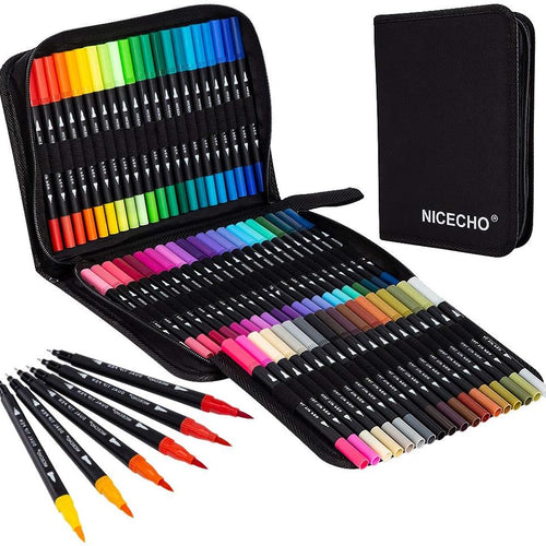 Nicecho 60 Colors Markers for Adult Coloring Books, Dual Brush Art Marker Pens - Fineliner & Brush Pen for Journaling, Calligraphy, Drawing, Sketching