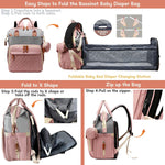 Diaper Bag with Changing Station, Waterproof 3 in 1 Diaper Backpack with Foldable Changing Pad, Large Travel Backpack for Mom & Dad, Baby Gift for Baby Girl & Boy, Pink-Grey