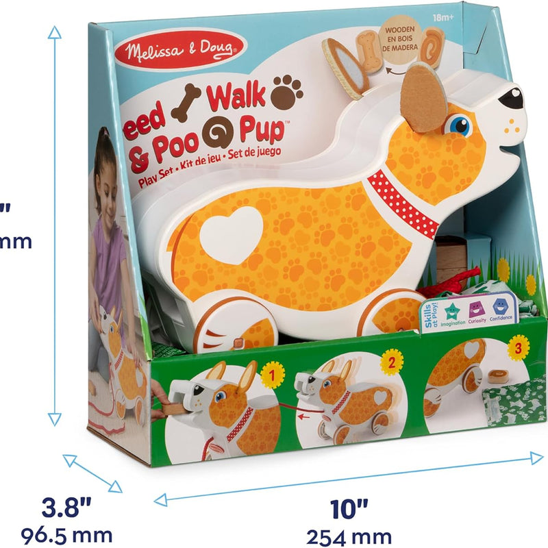 Melissa & Doug Feed, Walk & Poo Pup Wooden Preschool Pull Toy Play Set Ages 3+ - FSC Certified