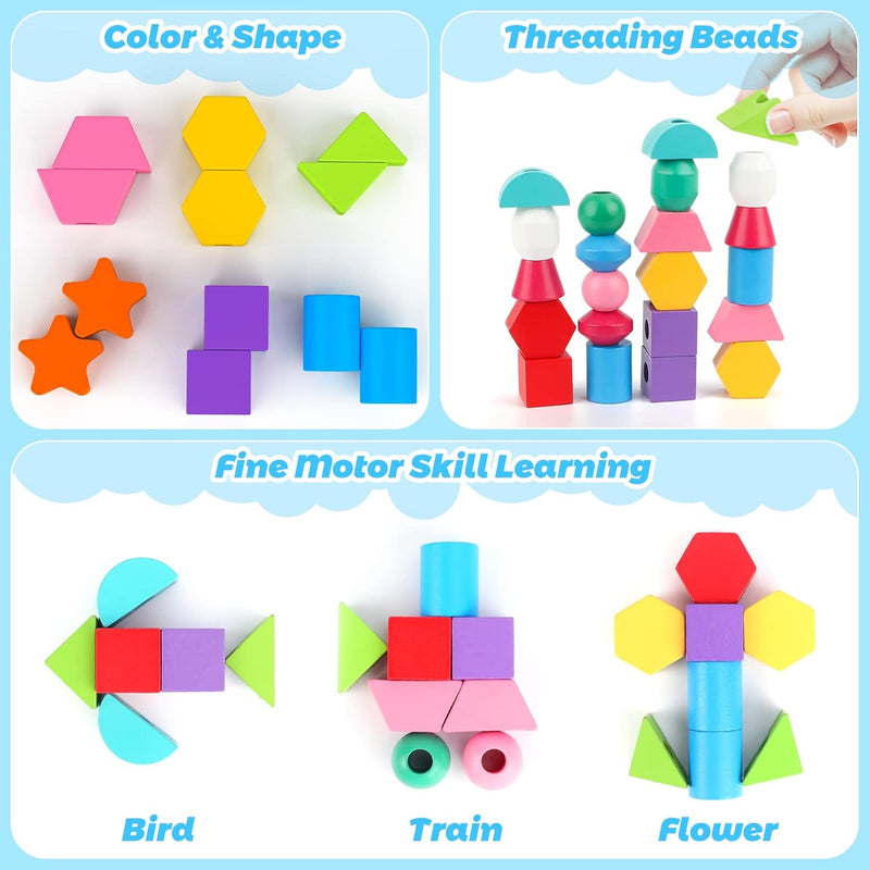 Montessori Wooden Beads Sequencing Toy Set for Preschool Learning and STEM Development