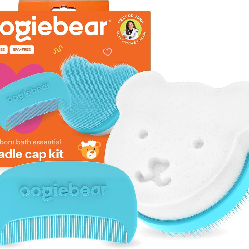 oogiebear Cradle Cap Brush Kit for Babies, 3 Piece Gentle Scalp Care Set | Sponge, Brush & Comb Set for Newborns, Infants & Babies, Soft Cradle Cap Remover, Baby Registry Essential