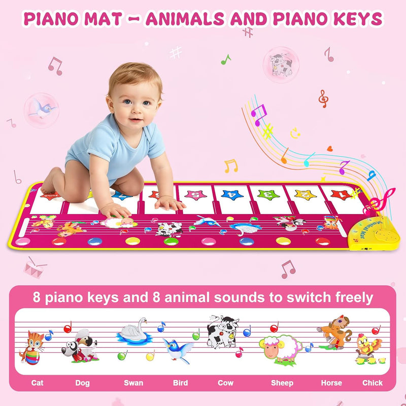M SANMERSEN Floor Piano Mat, Toddler Toys Musical Mat, Keyboard Floor Play mat 39.5" Electronic Music Animal Touch Play Blanket Funny Xmas Gift Toy for 1 2 3 Year Old
