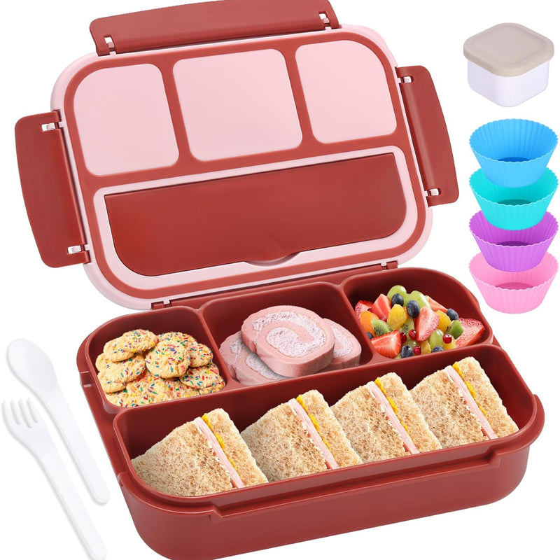 shell and turtle Bento Box Adult Lunch Box, Kids Lunch Containers for School with 4 Compartments, with Utensils, Sauce Jar, Muffin Liners, Microwave Safe, Navy