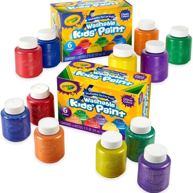 Crayola washable kids paint 6ct, school supplies for toddlers, ages 3+