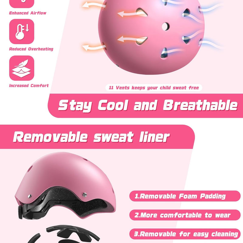 Adjustable Kids Bike Helmet Set for Ages 2-14, Multi-Sports Safety Gear with Knee and Elbow Pads