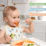8 Pcs Toddler Forks Set Baby Forks with Silicone Handle | Kids Utensils Anti-Choke Design for Children's Safe Self-Feeding, Food-Grade Stainless Steel, Dishwasher Safe, BPA-Free