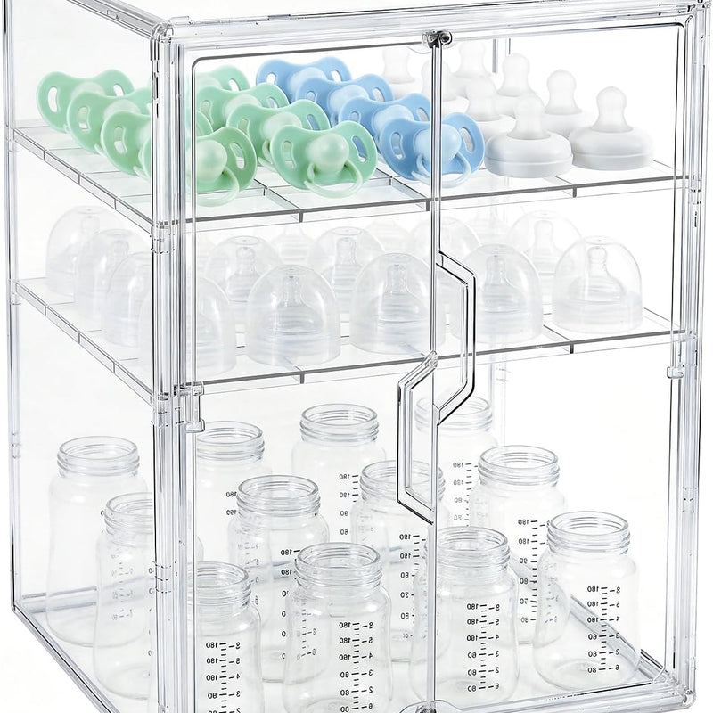 ERTIUANIO Baby Bottle Organizer – 3 Tier Acrylic Bottle Storage Organizer container, Clear Plastic Bottle Station Organizers Drawers for Countertop Kitchen Cabinet Vanity, Bathroom, Gifts for New Mom