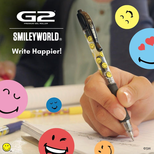PILOT, G2 Premium Gel Roller Pens, G2 SmileyWorld Collection, Write Happier, 10 Pack Pouch, Fine Point 0.7 mm, Assorted