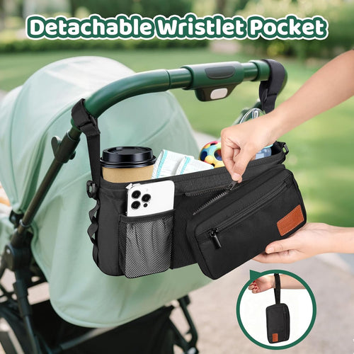 Stroller Organizer with Cup Holder, Non-Slip Stroller Caddy Baby Essentials | Universal Stroller Bag Accessories with Detachable Phone Bag, Fits for Uppababy, Baby Jogger, Christmas New Moms Baby Gifts