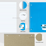 Rosmonde Spiral Notebooks, 12 Pack, 1 Subject Notebook, Wide Ruled, 70 Sheets, 8 x 10-1/2", 3 Hole Punched, School Supplies, Bulk Single Subject Spiral Notebook Bulk, Assorted Colors Pack of Notebooks