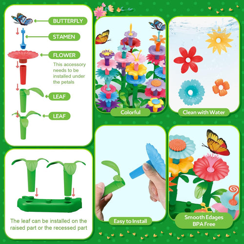 YEEBAY Flower Garden Building Toys for Girls Ages 3-7 - STEM Gardening Set with 148 PCS
