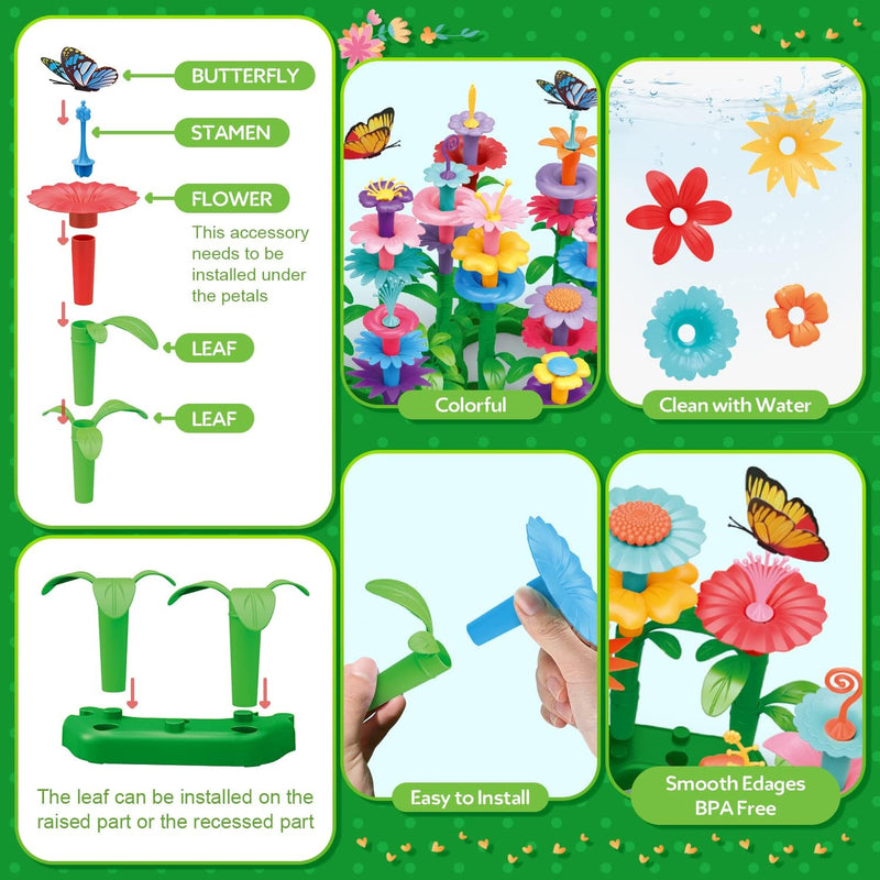 YEEBAY Flower Garden Building Toys for Girls Ages 3-7 - STEM Gardening Set with 148 PCS