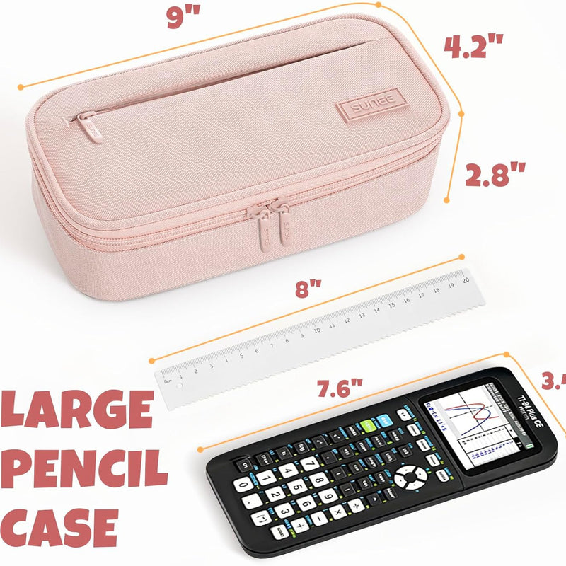 SUNEE Cute Pencil Case, Large Capacity Pencil Pouch, Big Storage Organizer for Stationery, Zipper Pen Bag, Back to School Supplies, Office Organizer Makeup Bag, for Teen Girl Boy Men Women, Pink