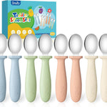 8 Pcs Toddler Forks Set Baby Forks with Silicone Handle | Kids Utensils Anti-Choke Design for Children's Safe Self-Feeding, Food-Grade Stainless Steel, Dishwasher Safe, BPA-Free