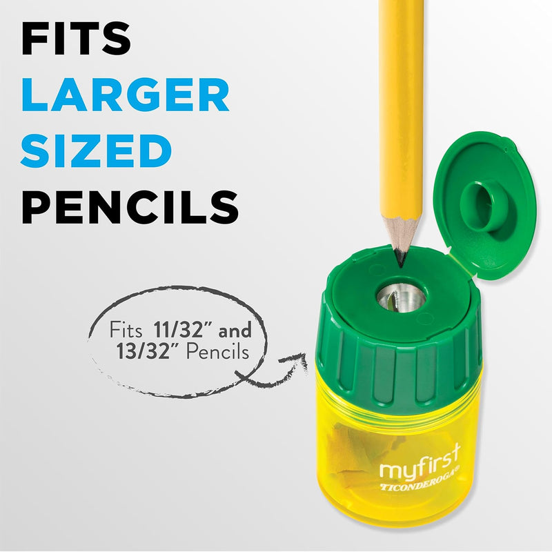 Ticonderoga My First Pencil Sharpener, 1 Hole, Large Barrel, Yellow/Green