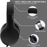 LORELEI X6 Over-Ear Wired Stereo Bass Headphones with Microphone, Lightweight, Foldable & Portable with 1.45M No-Tangle for Smartphone, Tablet, MP3/4, Space Black