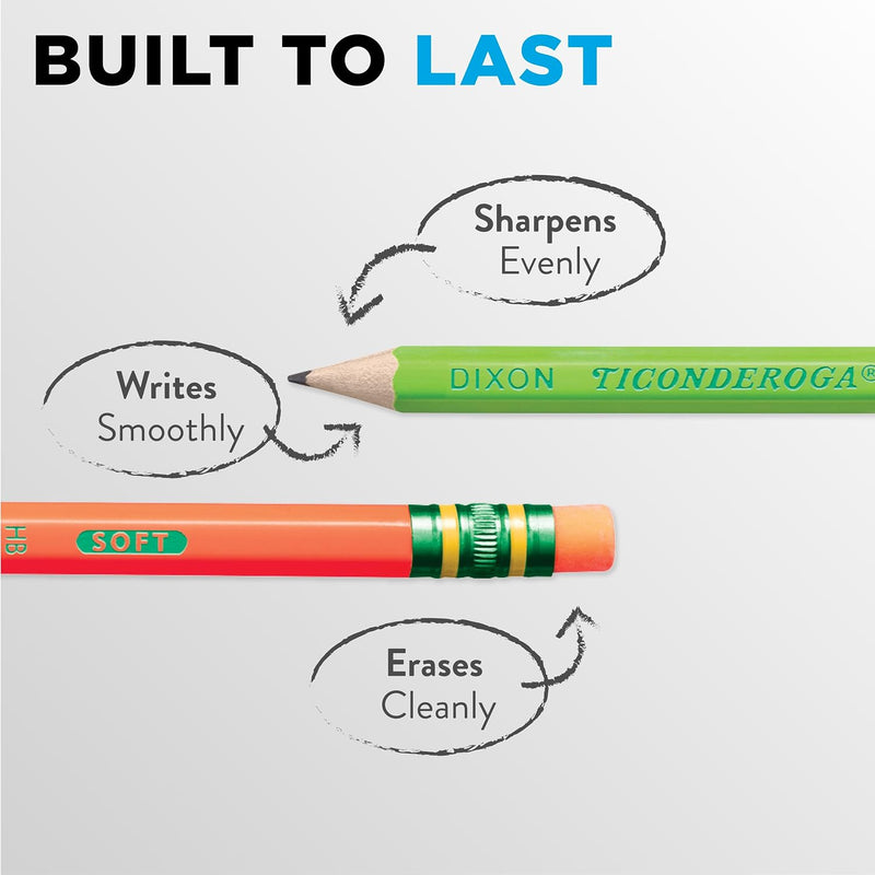Ticonderoga Wood-Cased Pencils, Pre-Sharpened, #2 HB Soft, Neon Colors, 18 Count