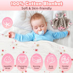 Newborn Baby Girl Gift, 9 Pcs Baby Gifts for Girls Newborn Essentials, New Baby Girl Gift Basket Baby Shower Gender Reveal Gifts, New Mom Gift Swaddle Blanket Bunny Rattle Gift Set