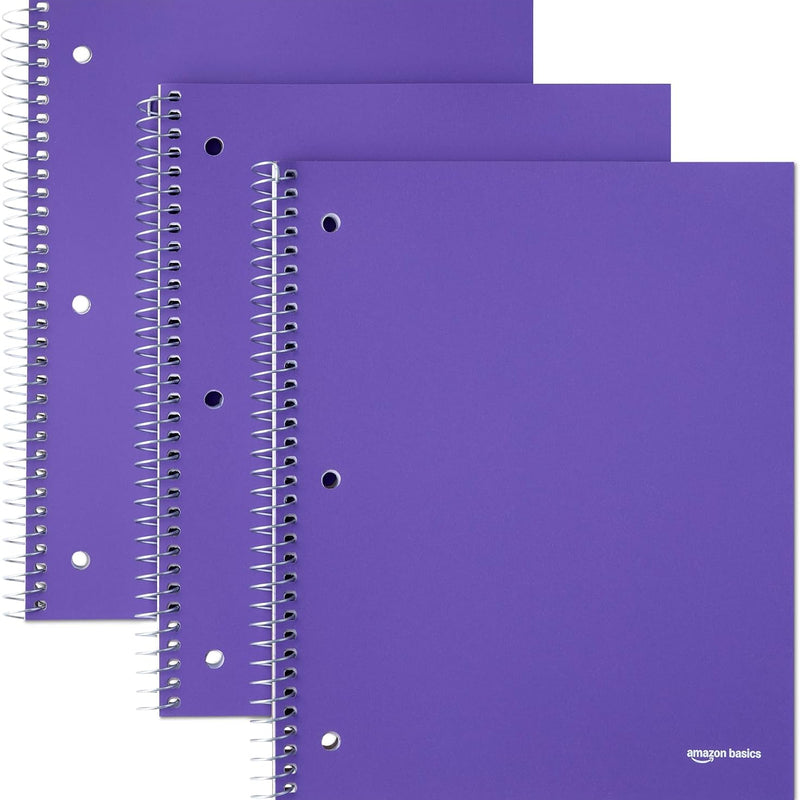 Amazon Basics College-Ruled 3-Subject Spiral Notebook, 150 Sheets, 8.5 x 11 inches, Black