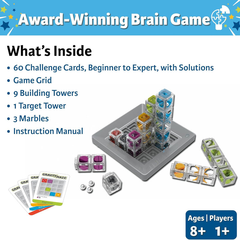 ThinkFun gravity maze for kids 8-12 - logic game with 9 towers and 3 marbles - STEM toy for boys and girls