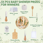 55Pcs Baby Shower Prizes for Game Winners 6 Sets Bamboo Cheese Board Spoon Fork Butter Spreaders Plaid Towel Thank You Card and Gift Bags for Baby Shower Wedding Bridal Shower Favors