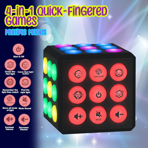 PlayRoute Light-Up Memory & Brain Games Cube - Fun Gift Ideas for Ages 6-12+ Years
